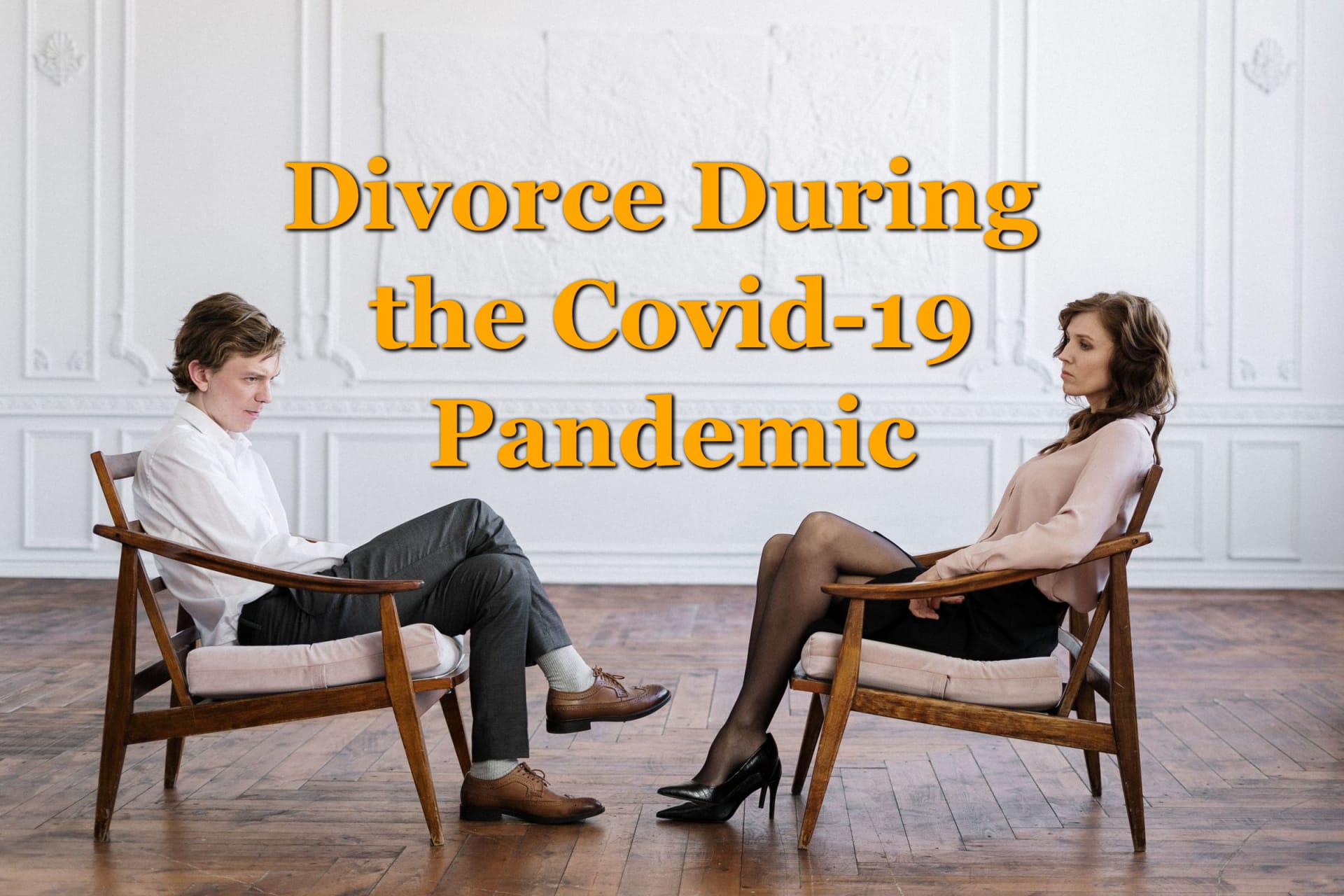 A couple seated in chairs facing each other trying to decide on divorce during the COVID-19 Pandemic