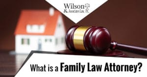 Photo of a toy house with a gavel next to it and the text: What is a Family Law Attorney?